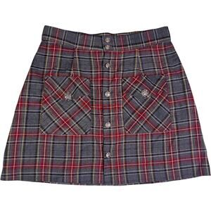VTG Born in America Plaid A-Line Mini Skirt Women's 11/12 Junior Y2K Punk E-girl